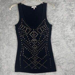 Cache Black Silver Embellished Fitted Tank Top